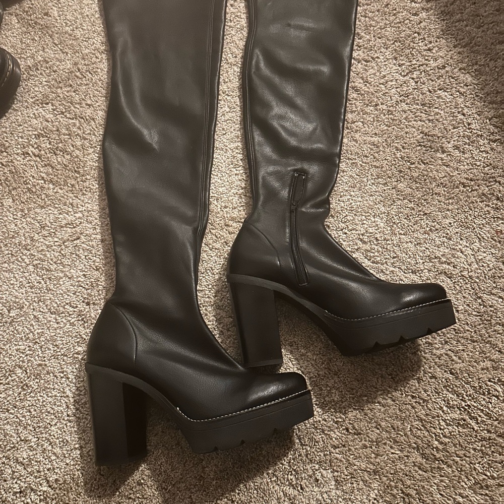 FREE PEOPLE Black Thigh-High Platform Boots - Picture 5 of 8